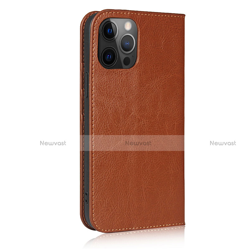 Leather Case Stands Flip Cover L10 Holder for Apple iPhone 12 Pro Max Light Brown