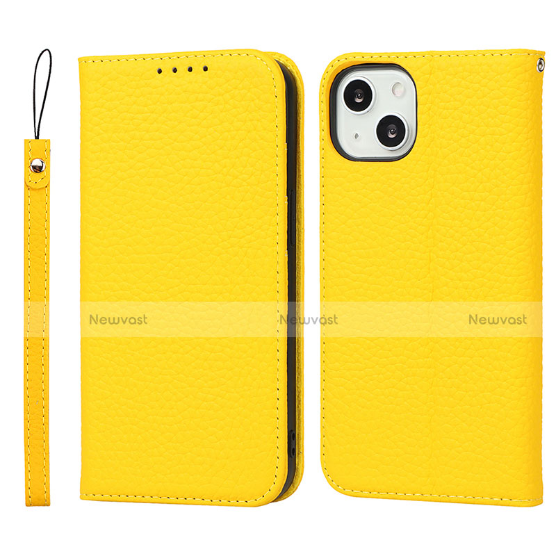 Leather Case Stands Flip Cover L10 Holder for Apple iPhone 13 Mini Yellow