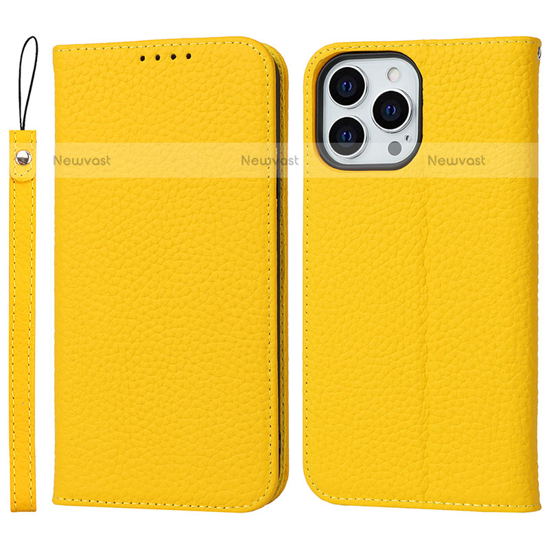 Leather Case Stands Flip Cover L10 Holder for Apple iPhone 15 Pro Max Yellow