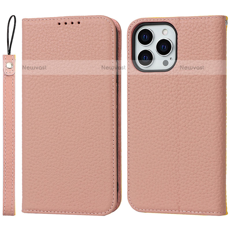 Leather Case Stands Flip Cover L10 Holder for Apple iPhone 15 Pro Rose Gold