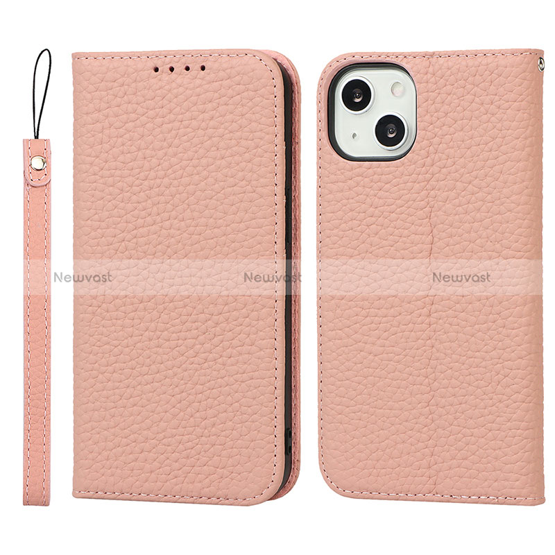 Leather Case Stands Flip Cover L10 Holder for Apple iPhone 15 Rose Gold