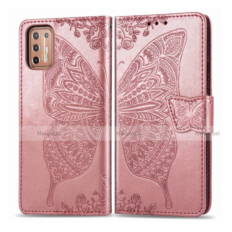 Leather Case Stands Flip Cover L10 Holder for Motorola Moto G9 Plus Rose Gold