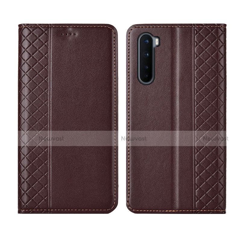 Leather Case Stands Flip Cover L10 Holder for OnePlus Nord Brown