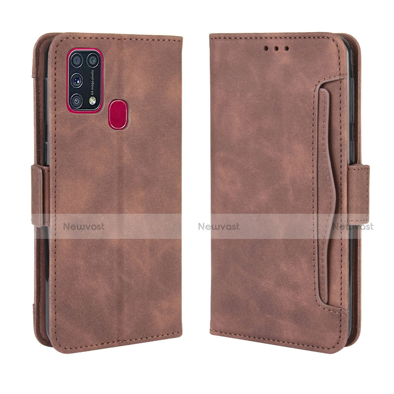 Leather Case Stands Flip Cover L10 Holder for Samsung Galaxy M31 Prime Edition Brown