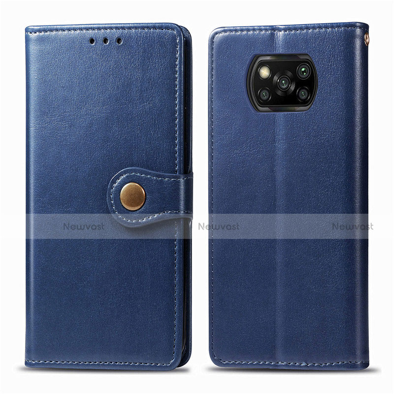 Leather Case Stands Flip Cover L10 Holder for Xiaomi Poco X3 Blue