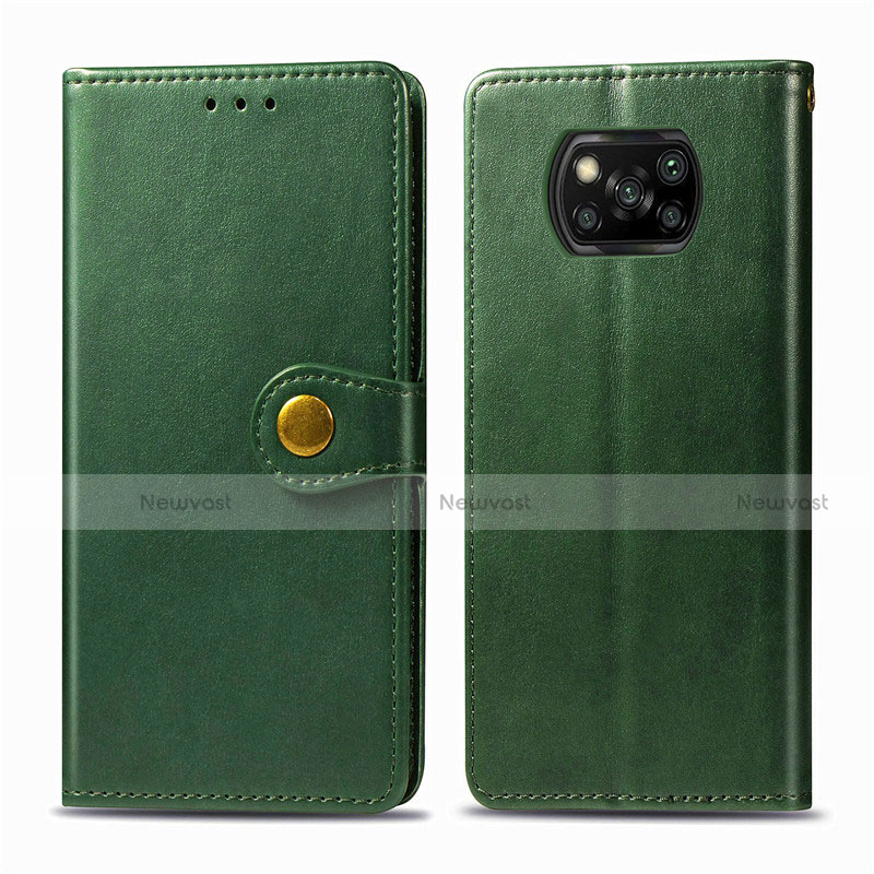 Leather Case Stands Flip Cover L10 Holder for Xiaomi Poco X3 Green