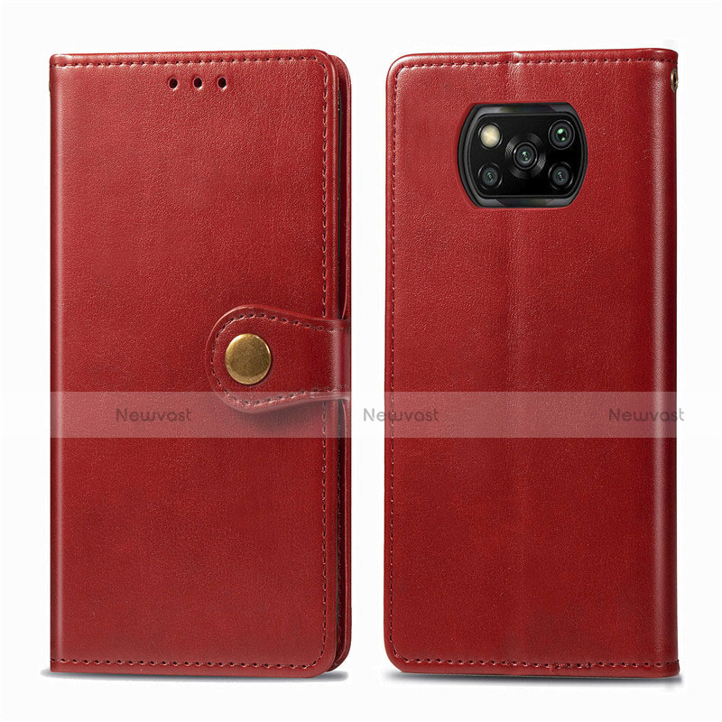 Leather Case Stands Flip Cover L10 Holder for Xiaomi Poco X3 Red