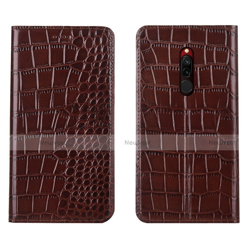 Leather Case Stands Flip Cover L10 Holder for Xiaomi Redmi 8 Brown