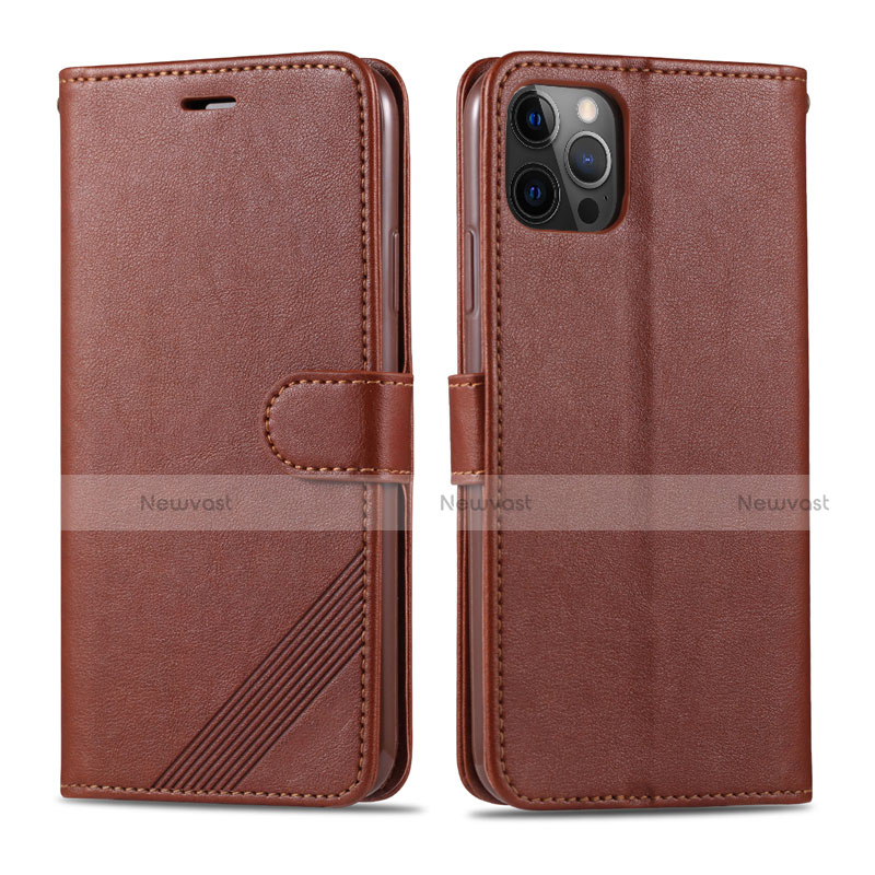 Leather Case Stands Flip Cover L11 Holder for Apple iPhone 12 Pro Max Brown