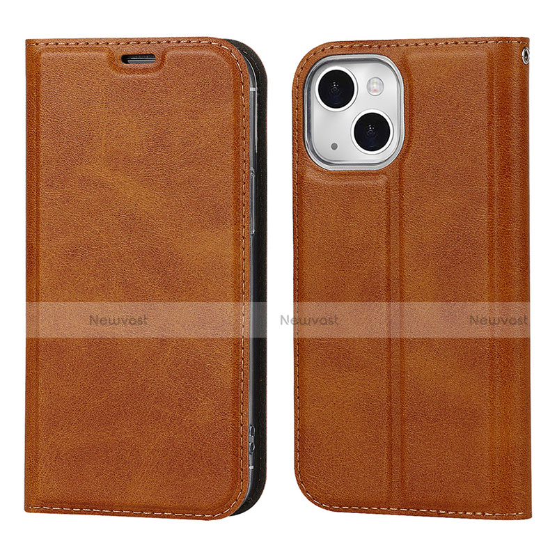 Leather Case Stands Flip Cover L11 Holder for Apple iPhone 13 Brown