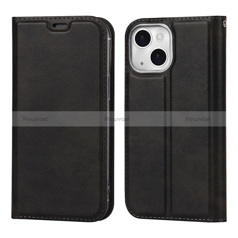 Leather Case Stands Flip Cover L11 Holder for Apple iPhone 15 Black