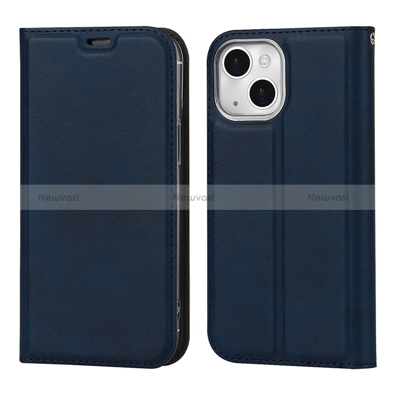 Leather Case Stands Flip Cover L11 Holder for Apple iPhone 15 Blue