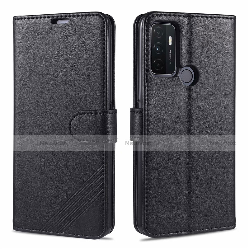 Leather Case Stands Flip Cover L11 Holder for Oppo A53 Black