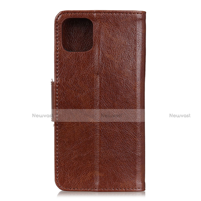 Leather Case Stands Flip Cover L11 Holder for Samsung Galaxy A71 5G Brown