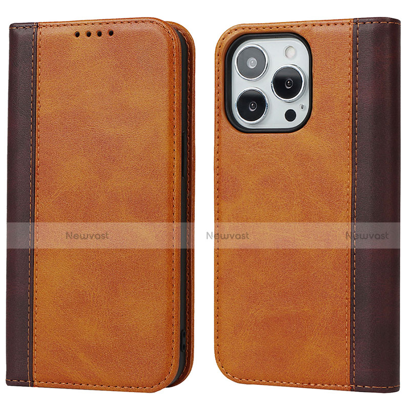 Leather Case Stands Flip Cover L12 Holder for Apple iPhone 13 Pro Brown