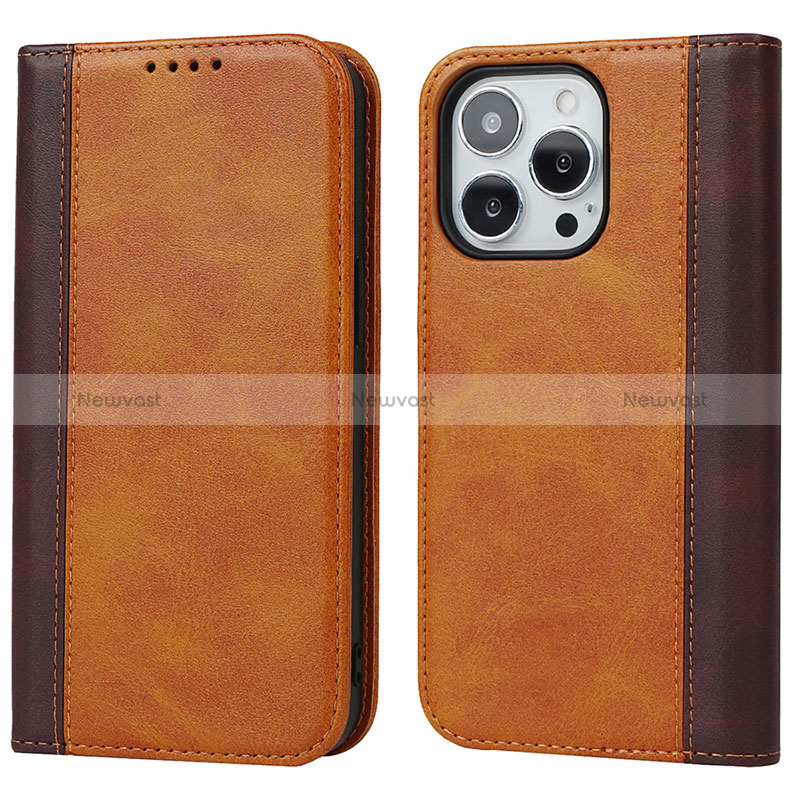 Leather Case Stands Flip Cover L12 Holder for Apple iPhone 14 Pro Max Brown