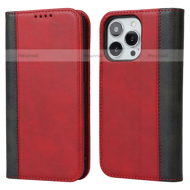 Leather Case Stands Flip Cover L12 Holder for Apple iPhone 15 Pro Red