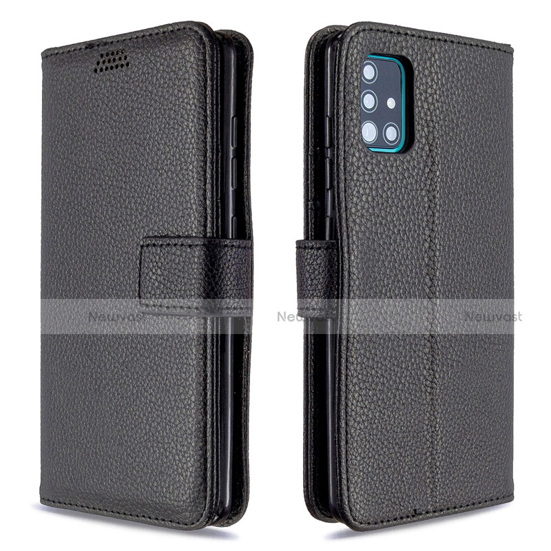 Leather Case Stands Flip Cover L12 Holder for Samsung Galaxy A51 5G Black