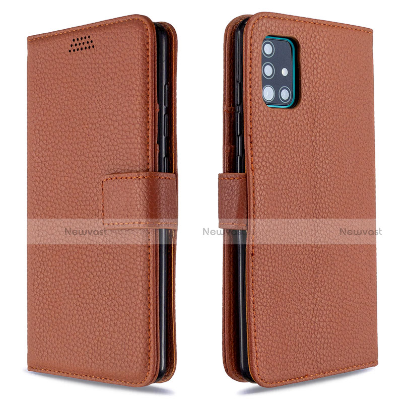 Leather Case Stands Flip Cover L12 Holder for Samsung Galaxy A51 5G Brown