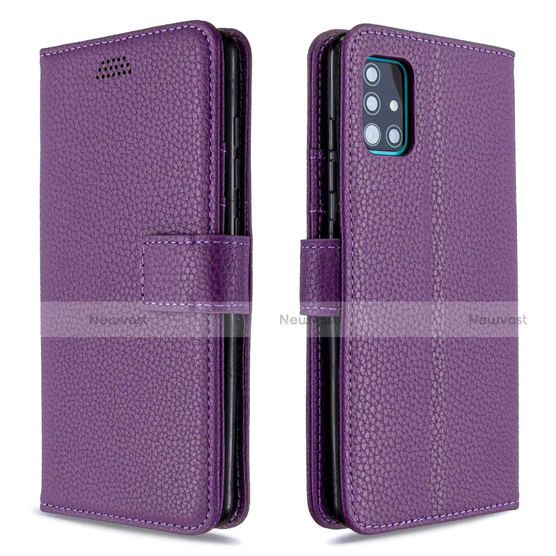 Leather Case Stands Flip Cover L12 Holder for Samsung Galaxy A51 5G Purple