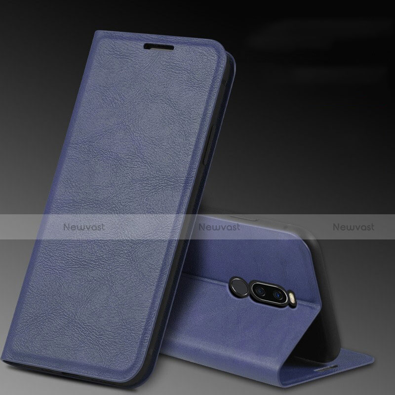 Leather Case Stands Flip Cover L12 Holder for Xiaomi Redmi 8 Blue