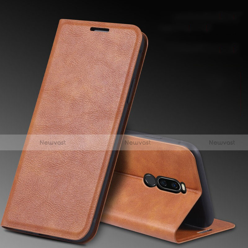 Leather Case Stands Flip Cover L12 Holder for Xiaomi Redmi 8 Brown