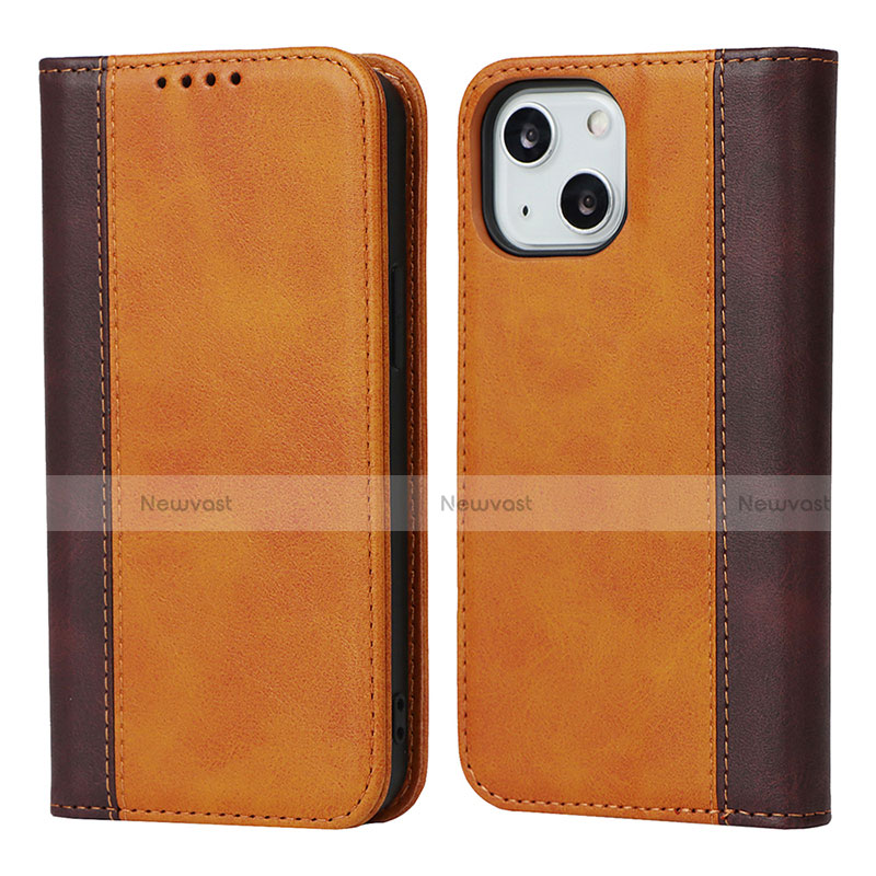 Leather Case Stands Flip Cover L13 Holder for Apple iPhone 13 Mini Brown