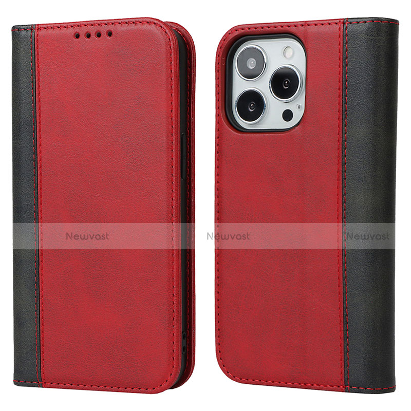 Leather Case Stands Flip Cover L13 Holder for Apple iPhone 13 Pro Max Red