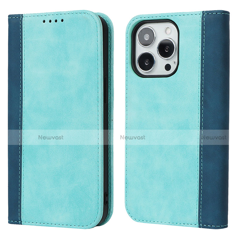 Leather Case Stands Flip Cover L13 Holder for Apple iPhone 13 Pro Sky Blue