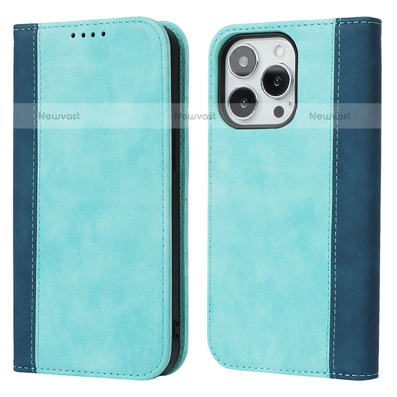 Leather Case Stands Flip Cover L13 Holder for Apple iPhone 15 Pro Max Sky Blue