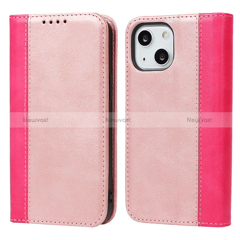 Leather Case Stands Flip Cover L13 Holder for Apple iPhone 15 Rose Gold