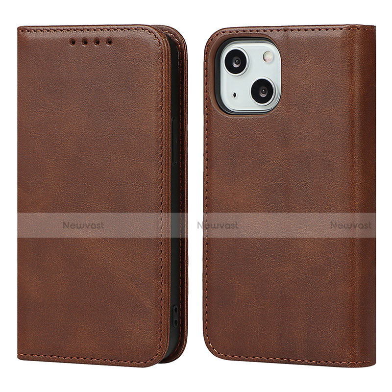 Leather Case Stands Flip Cover L14 Holder for Apple iPhone 13 Mini Brown