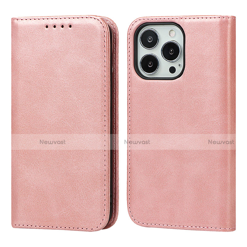 Leather Case Stands Flip Cover L14 Holder for Apple iPhone 13 Pro Rose Gold