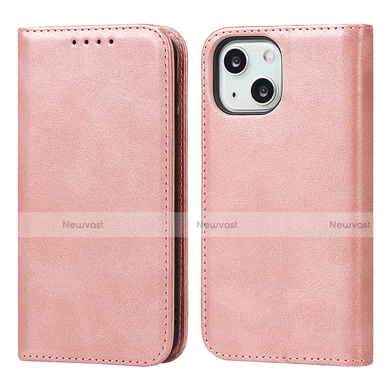 Leather Case Stands Flip Cover L14 Holder for Apple iPhone 14 Plus Rose Gold