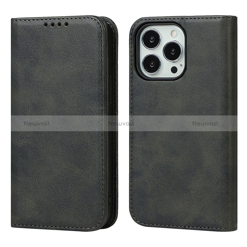 Leather Case Stands Flip Cover L14 Holder for Apple iPhone 14 Pro Max Black