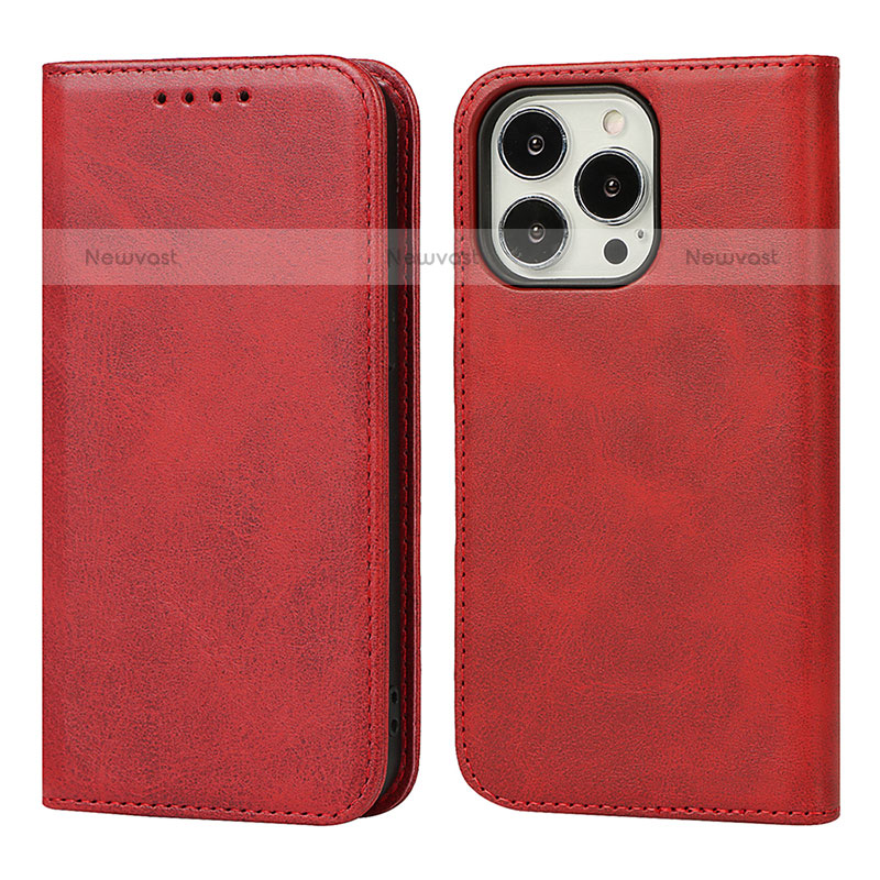 Leather Case Stands Flip Cover L14 Holder for Apple iPhone 15 Pro Red