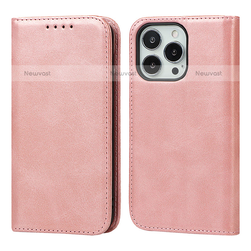 Leather Case Stands Flip Cover L14 Holder for Apple iPhone 15 Pro Rose Gold