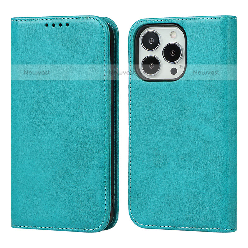 Leather Case Stands Flip Cover L14 Holder for Apple iPhone 15 Pro Sky Blue