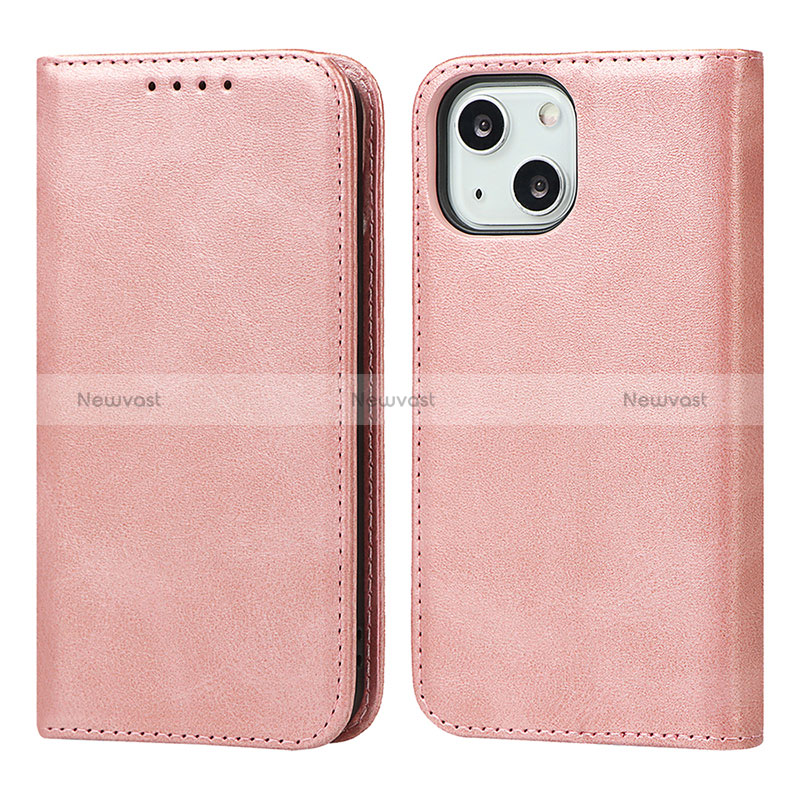 Leather Case Stands Flip Cover L14 Holder for Apple iPhone 15 Rose Gold