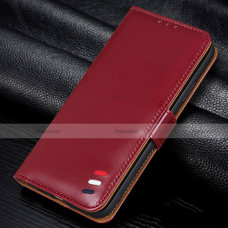 Leather Case Stands Flip Cover L14 Holder for Huawei P40 Lite E Red Wine