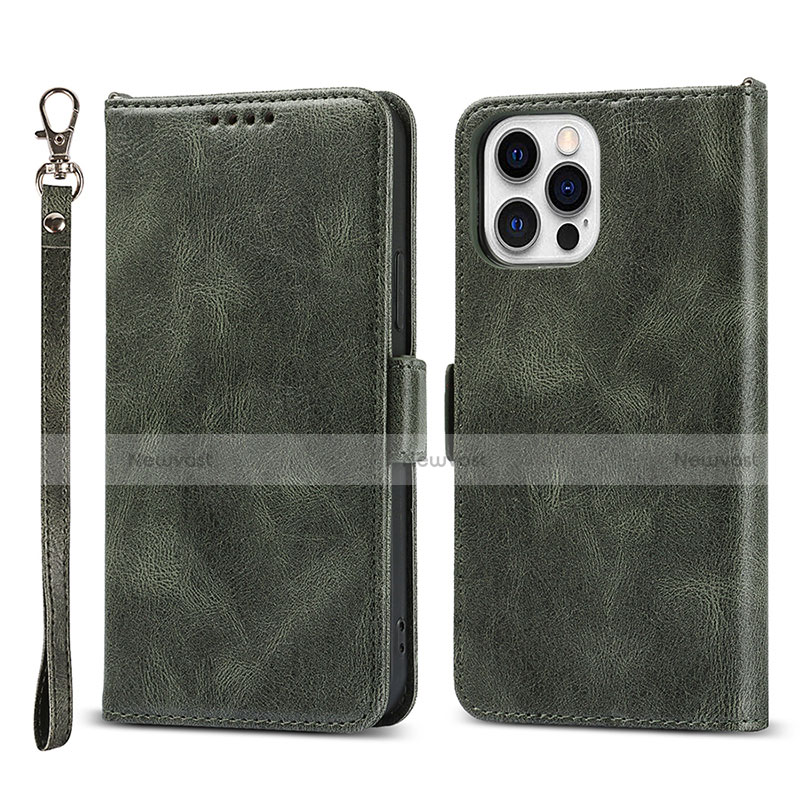 Leather Case Stands Flip Cover L15 Holder for Apple iPhone 13 Pro Green