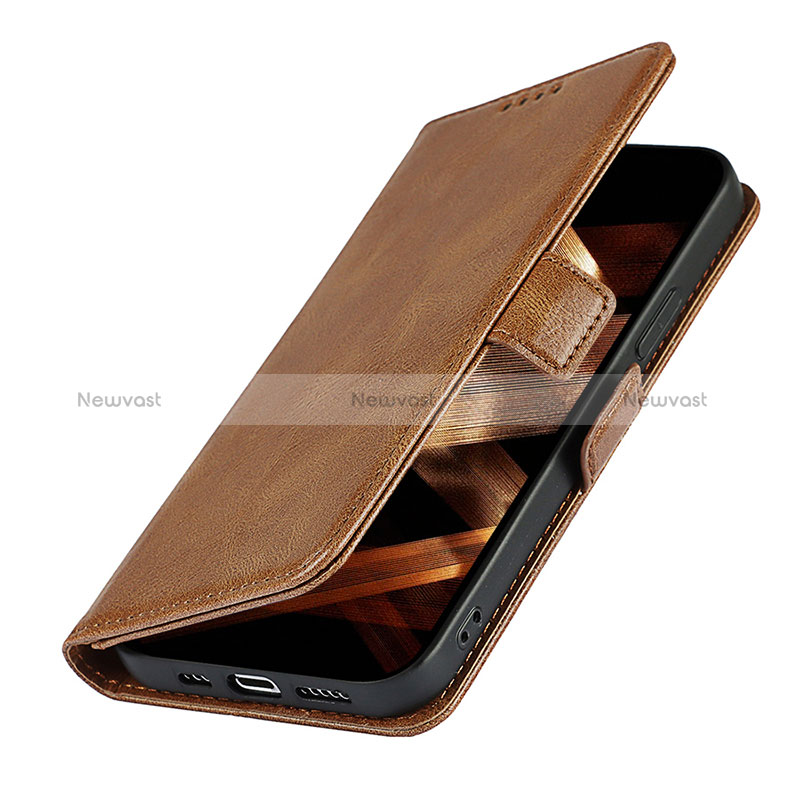 Leather Case Stands Flip Cover L15 Holder for Apple iPhone 15 Brown