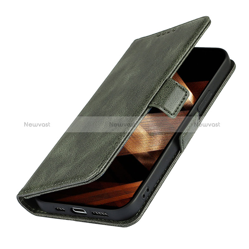 Leather Case Stands Flip Cover L15 Holder for Apple iPhone 15 Green