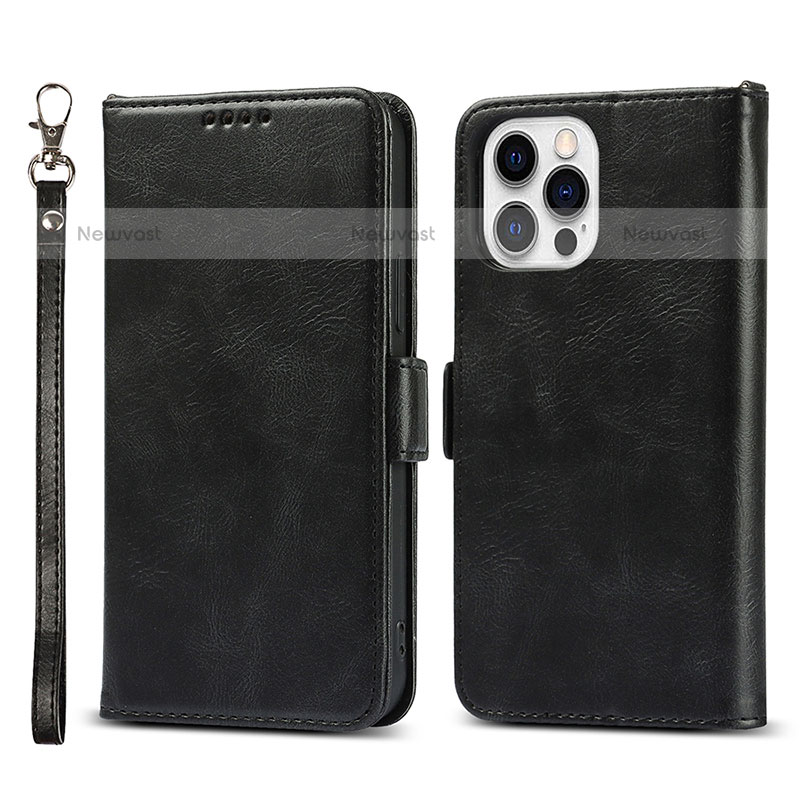 Leather Case Stands Flip Cover L15 Holder for Apple iPhone 15 Pro Black