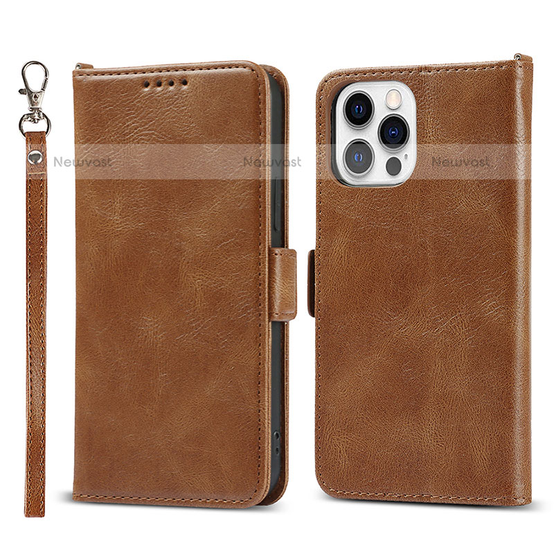 Leather Case Stands Flip Cover L15 Holder for Apple iPhone 15 Pro Brown