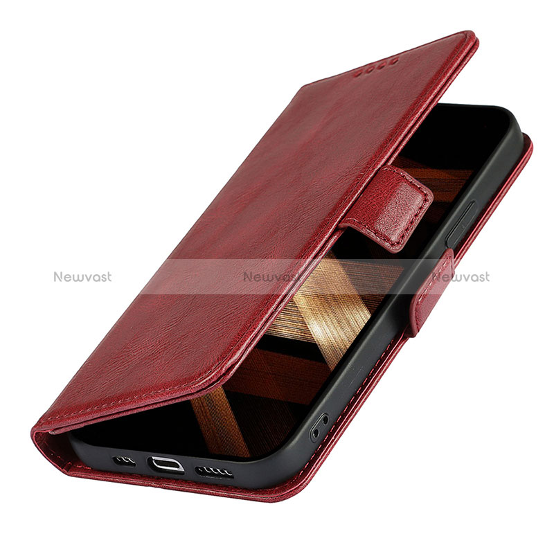 Leather Case Stands Flip Cover L15 Holder for Apple iPhone 15 Red