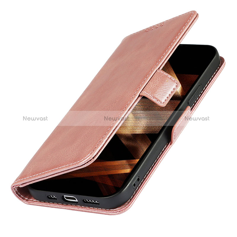 Leather Case Stands Flip Cover L15 Holder for Apple iPhone 15 Rose Gold