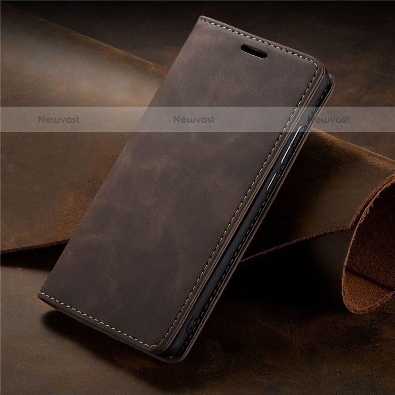 Leather Case Stands Flip Cover L15 Holder for Samsung Galaxy A71 4G A715 Brown