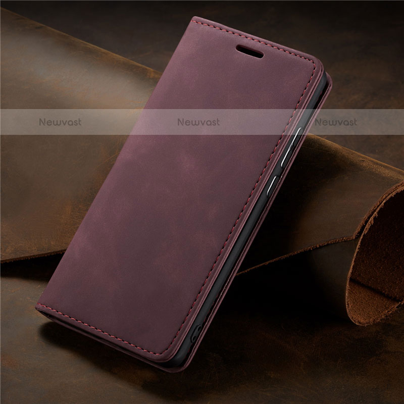 Leather Case Stands Flip Cover L15 Holder for Samsung Galaxy A71 4G A715 Red Wine