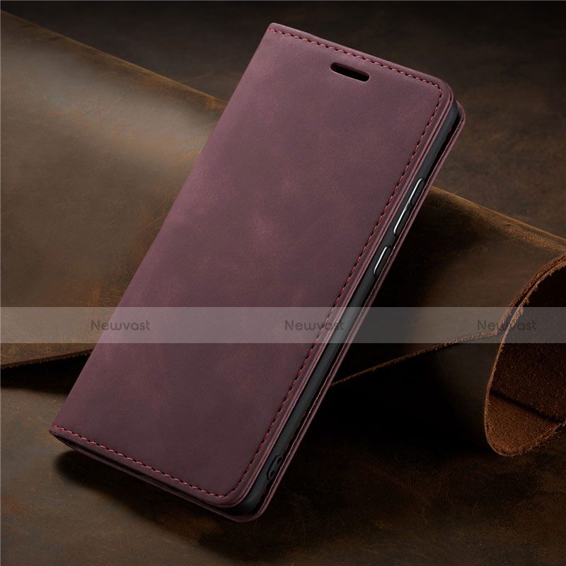 Leather Case Stands Flip Cover L15 Holder for Samsung Galaxy A71 5G Red Wine